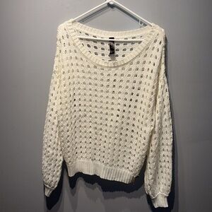 Savvi‎ Dana Open Cable Knit Sweater White long sleeve SzL Beachy Cottagecore